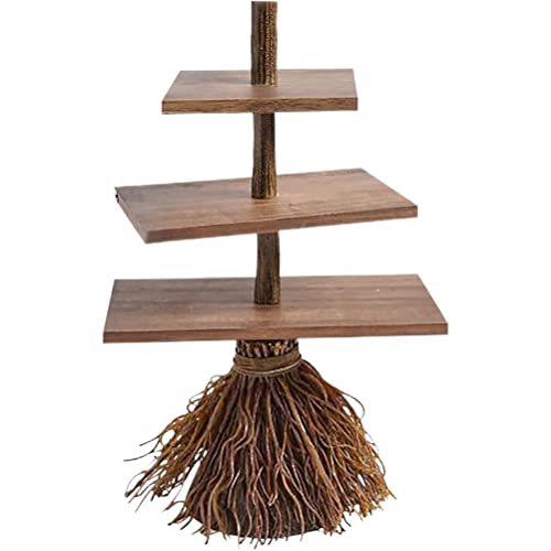 Halloween Broom Wooden 3 Tier Tray Cupcake Server Kitchen Farmhouse Rustic Tiered Tray Decor for Home Table House Room