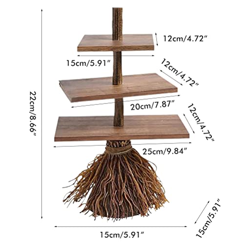 Halloween Broom Wooden 3 Tier Tray Cupcake Server Kitchen Farmhouse Rustic Tiered Tray Decor for Home Table House Room