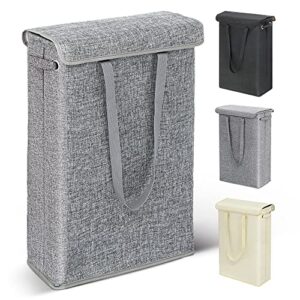 teayingde slim laundry basket with lid, tall thin laundry hamper with handles, waterproof lining narrow dirty clothes hamper for bathroom bedroom dorm organization storage, 45l grey