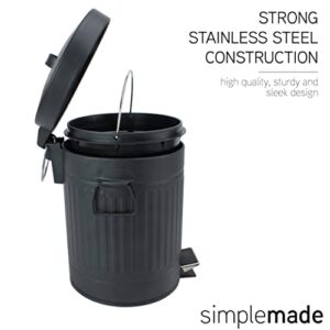 SIMPLEMADE Round Step Trash Can, Stainless Steel with Lid, Small Metal Wastebasket / Garbage Can For Bathroom, Office, Black, 5 Liter / 1.3 Gallon -