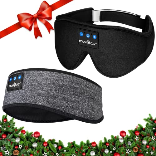 MUSICOZY Sleep Headphones Bluetooth Sports Headband, Wireless Music Sleeping Headphones Sleep Eye Mask Earbuds for Side Sleepers Workout Running Insomnia Travel Yoga Office, Pack of 2