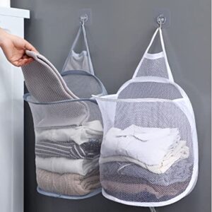Hanging Laundry,Mesh Collapsible Small Wall Laundry Baskets,Pop Up Laundry Hamper with Hook,Used for Bedroom,Bathroom,Guys and Girls Dorms(Grey)