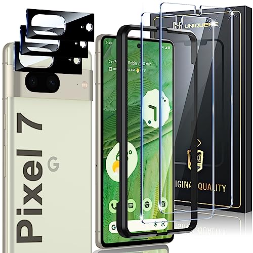 UniqueMe [2+2 Pack] Compatible for Google Pixel 7 5G [2022] Screen Protector Tempered Glass, 2 Pack Camera Lens Protector Case Friendly [Fingerprint Support ][Alignment Tool]