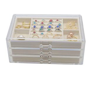 dqutar acrylic jewelry organizer with 3 drawers, velvet clear jewelry box for earring necklace ring & bracelet display storage case for women girls