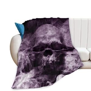 purple skull soft throw blanket all season microplush thick warm blankets tufted fuzzy flannel throws blanket for bed sofa couch 80"x60"