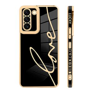 Bonoma Compatible with Samsung Galaxy S21 Case Love Letter Graphic Plating Electroplate Luxury Elegant Case Camera Protector Soft TPU Shockproof Protective Back Cover Galaxy S21 Case -Black