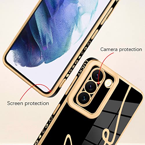 Bonoma Compatible with Samsung Galaxy S21 Case Love Letter Graphic Plating Electroplate Luxury Elegant Case Camera Protector Soft TPU Shockproof Protective Back Cover Galaxy S21 Case -Black