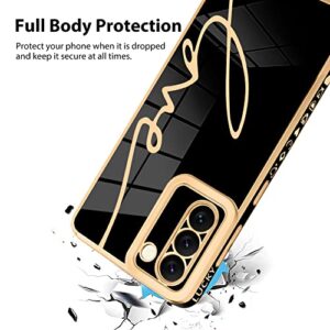 Bonoma Compatible with Samsung Galaxy S21 Case Love Letter Graphic Plating Electroplate Luxury Elegant Case Camera Protector Soft TPU Shockproof Protective Back Cover Galaxy S21 Case -Black