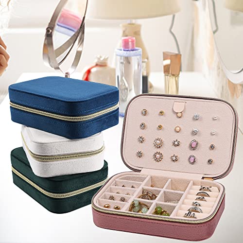 Dajasan Velvet Jewelry Box, Small Travel Jewelry Case, Portable Travel Jewelry Organizer Box for Women Girls (Pink)