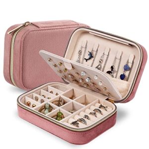 dajasan velvet jewelry box, small travel jewelry case, portable travel jewelry organizer box for women girls (pink)