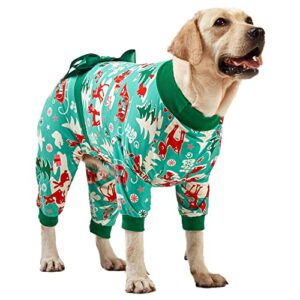large dog christmas pajamas for dogs - shirts for big dogs xmas holiday costume lightweight pullover, christmas critters aqua prints large dog pjs, pitbull clothes, dog onesie, christmas outfit large