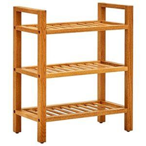 solid oak wood small shoe rack 3 shelves tiers rustic wooden stackable hall shoes stand organizer storage hallway entryway durable country farmhouse furniture