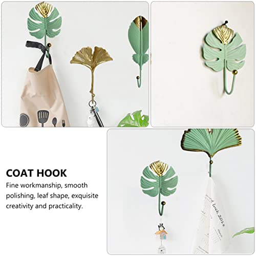 Alipis 3pcs Gift Clothing Rack Bags Hanging Robe Bathroom Cast Metal Leaf Holder Mounted for Multifunctional Hanger Monstera Car Rustic Home Coat Hooks Key Hat Shaped Iron Cloth Towel