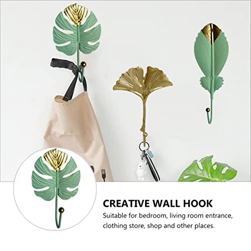 Alipis 3pcs Gift Clothing Rack Bags Hanging Robe Bathroom Cast Metal Leaf Holder Mounted for Multifunctional Hanger Monstera Car Rustic Home Coat Hooks Key Hat Shaped Iron Cloth Towel