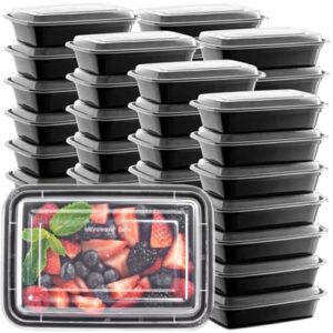 glownary meal prep food containers with lids, bento boxes, food storage containers (28 oz. - black, 50 count. - plastic)