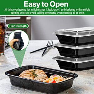 Glownary Meal Prep Food Containers with Lids, Bento Boxes, Food Storage Containers (28 oz. - Black, 50 Count. - Plastic)