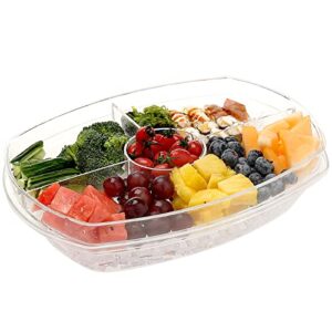 Fruit Platter Tray for Parties, Yatmung Serving Tray on Ice Serving Platter and Tray for Parties Veggie Tray with Lid 4 Section Catering Trays with Lids for Appetizers, Seafood, Desserts, 2 Layers