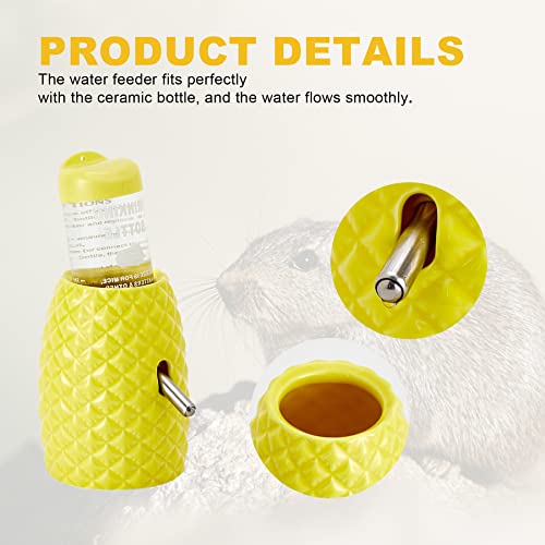 Howise Small Animal Water Bottle, Hamster Water Bottle Ceramic Hamster Kettle, Leakproof Pet Ceramic Kettle, Hamster Supplies, Hamster Drinker Stand (Yellow)