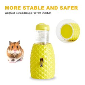 Howise Small Animal Water Bottle, Hamster Water Bottle Ceramic Hamster Kettle, Leakproof Pet Ceramic Kettle, Hamster Supplies, Hamster Drinker Stand (Yellow)