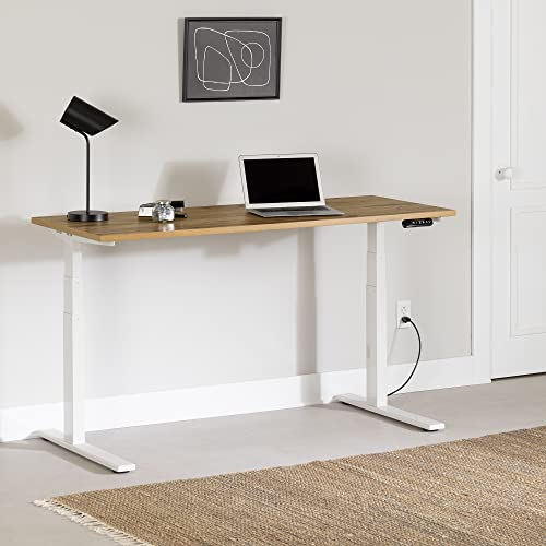 South Shore Ezra Adjustable Height Standing Desk, Nordik Oak and White