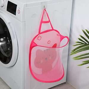 mesh collapsible small wall laundry baskets,plplaaoo hanging laundry hamper,pop up laundry hamper with hook,used for bedroom,bathroom,guys and girls dorms(pink)