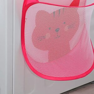 Mesh Collapsible Small Wall Laundry Baskets,plplaaoo Hanging Laundry Hamper,Pop Up Laundry Hamper with Hook,Used for Bedroom,Bathroom,Guys and Girls Dorms(Pink)