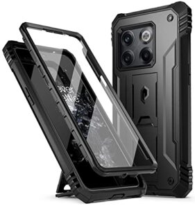 poetic revolution series designed for oneplus 10t case, full-body rugged dual-layer shockproof protective cover with kickstand and built-in-screen protector, black