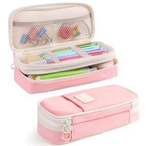 honfersm pencil case large capacity pen pouch cute and roomy pens holder stationery organizer bag office supplies gifts for teachers,men and women - light pink
