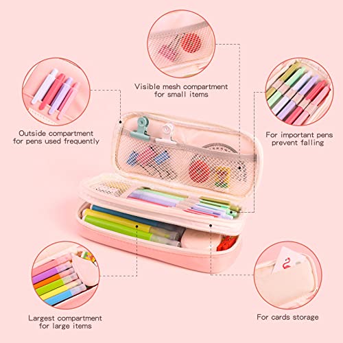 Honfersm Pencil Case Large Capacity Pen Pouch Cute and Roomy Pens Holder Stationery Organizer Bag Office Supplies Gifts for Teachers,Men and Women - Light Pink