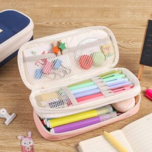 Honfersm Pencil Case Large Capacity Pen Pouch Cute and Roomy Pens Holder Stationery Organizer Bag Office Supplies Gifts for Teachers,Men and Women - Light Pink