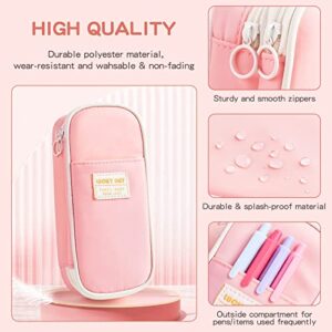 Honfersm Pencil Case Large Capacity Pen Pouch Cute and Roomy Pens Holder Stationery Organizer Bag Office Supplies Gifts for Teachers,Men and Women - Light Pink