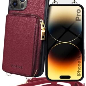 MOTIVE for iPhone 14 Pro Wallet Case, Designed in New York, Crossbody Phone Case for Apple iPhone, Zipper Purse Case Wallet with RFID Blocking Card Holder | 6.1" Color Red Wine - Fancy Series