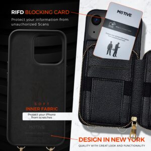 MOTIVE for iPhone 14 Wallet Case, Designed in New York, Crossbody Phone Case for Apple iPhone 14, Zipper Purse Case Wallet with RFID Blocking Card Holder | 6.1" Color Black - Fancy Series