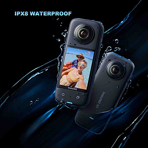Insta360 X3 - Waterproof 360 Action Camera Bundle Includes Extra 2 Batteries, Charger, Invisible Selfie Stick & 128GB Memory Card