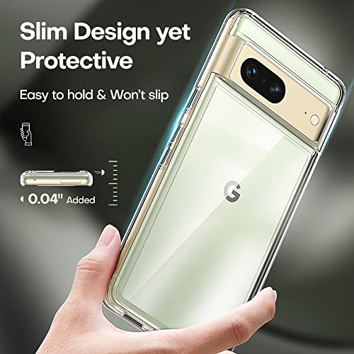 TAURI [5 in 1 Designed for Google Pixel 7 Case Clear, [Not Yellowing] with 2 Tempered Glass Screen Protector + 2 Camera Lens Protector, [Military Grade Drop Protection] Slim for Pixel 7 Phone Case