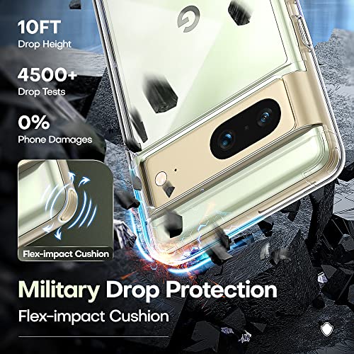 TAURI [5 in 1 Designed for Google Pixel 7 Case Clear, [Not Yellowing] with 2 Tempered Glass Screen Protector + 2 Camera Lens Protector, [Military Grade Drop Protection] Slim for Pixel 7 Phone Case