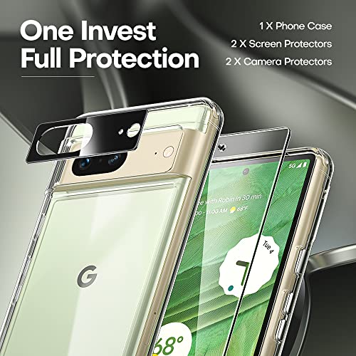 TAURI [5 in 1 Designed for Google Pixel 7 Case Clear, [Not Yellowing] with 2 Tempered Glass Screen Protector + 2 Camera Lens Protector, [Military Grade Drop Protection] Slim for Pixel 7 Phone Case