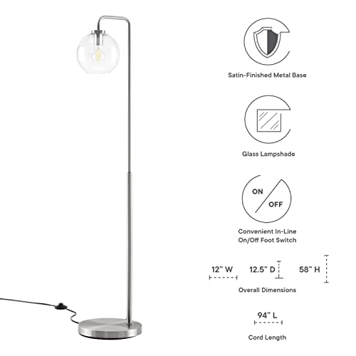 Modway Silo 1-Light Modern Glass/Metal Floor Lamp in Satin Nickel