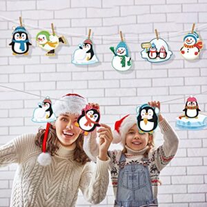 48 Pieces Winter Cutouts Christmas Classroom Bulletin Border Decoration with Glue Point Snowflake Penguin Snowman Cutouts for Winter Xmas Bulletin Board Classroom Home Office Decor (Penguin)