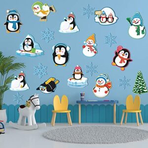 48 Pieces Winter Cutouts Christmas Classroom Bulletin Border Decoration with Glue Point Snowflake Penguin Snowman Cutouts for Winter Xmas Bulletin Board Classroom Home Office Decor (Penguin)