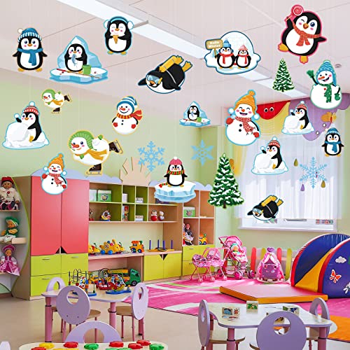 48 Pieces Winter Cutouts Christmas Classroom Bulletin Border Decoration with Glue Point Snowflake Penguin Snowman Cutouts for Winter Xmas Bulletin Board Classroom Home Office Decor (Penguin)