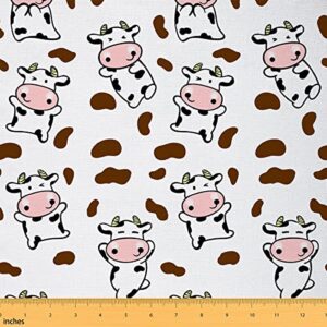 cow fabric by the yard, kawaii cow animals upholstery fabric for kids boys girls, cute animal skin decorative fabric, cattle farmhouse material by the yard diy craft patchwork, colorful, 1 yard