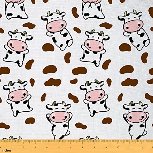 Cow Fabric by The Yard, Kawaii Cow Animals Upholstery Fabric for Kids Boys Girls, Cute Animal Skin Decorative Fabric, Cattle Farmhouse Material by The Yard DIY Craft Patchwork, Colorful, 1 Yard