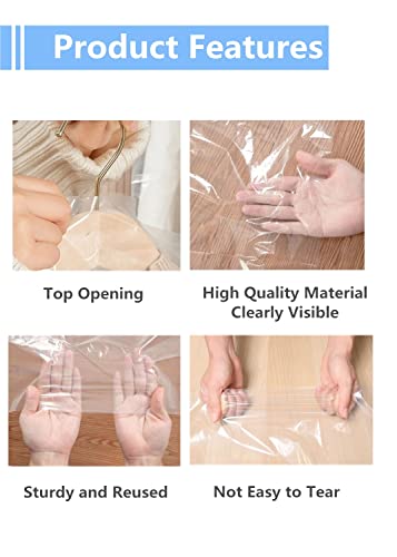 10Pcs Dry Cleaner Bags Plastic Clear Bags,Transparent Dust Cover Hung Garment Bags for Hanging Clothes Suit Dress Jacket Cover for Dry Cleaner Store, Home Closet Storage,Travel-24 x 35 Inch