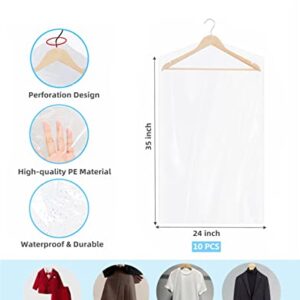 10Pcs Dry Cleaner Bags Plastic Clear Bags,Transparent Dust Cover Hung Garment Bags for Hanging Clothes Suit Dress Jacket Cover for Dry Cleaner Store, Home Closet Storage,Travel-24 x 35 Inch