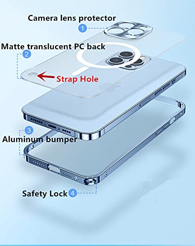 Magnetic Case for iPhone 14 Pro Max Case Compatible with MagSafe Metal Aluminum Alloy Bumper Matte Translucent Back Cover with Camera Lens Protector and Safety Lock (Black)