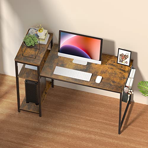 YILQQPER Computer Desk 51 x 22 inches Large Office Desk, Gaming Desk, Writing Desk for Home Office Workstation, Modern Simple Style Wooden Table with Open Shelves and Storage Bag (Rustic Brown)