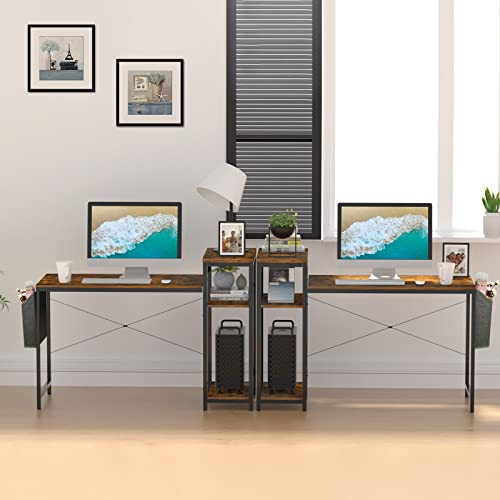 YILQQPER Computer Desk 51 x 22 inches Large Office Desk, Gaming Desk, Writing Desk for Home Office Workstation, Modern Simple Style Wooden Table with Open Shelves and Storage Bag (Rustic Brown)