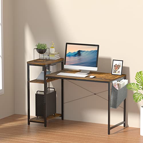 YILQQPER Computer Desk 51 x 22 inches Large Office Desk, Gaming Desk, Writing Desk for Home Office Workstation, Modern Simple Style Wooden Table with Open Shelves and Storage Bag (Rustic Brown)