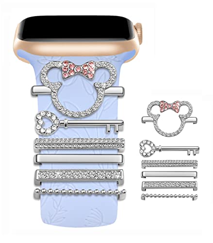 Watch Band Charms for Apple Smart Watch for Women Decorative Ring Loops 38mm 40mm 41mm 42mm 44mm 45mm Compatible with iWatch Series 7 6 5 4 3 2 1 SmartWatch Band Accessories Diamond Jewelry(No Watch Band) (cartoon cute mouse)